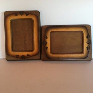 SET OF TWO VINTAGE WOOD & LEATHER FRAMES
